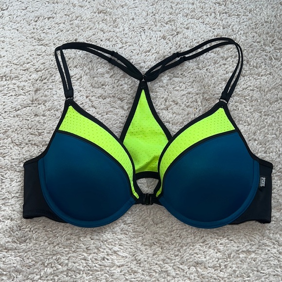 VS PINK Racerback Bra - Navy & Neon - Picture 1 of 4
